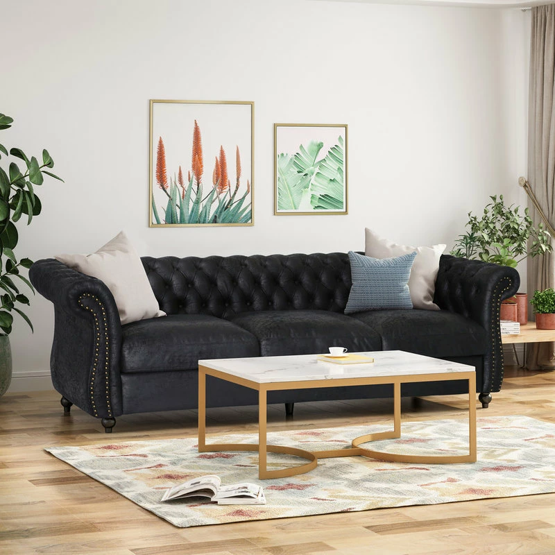 GDFStudio Vita Chesterfield Tufted Faux Leather Sofa, Black 4 GDFStudio Vita Chesterfield Tufted Faux Leather Sofa, Black - Image 2