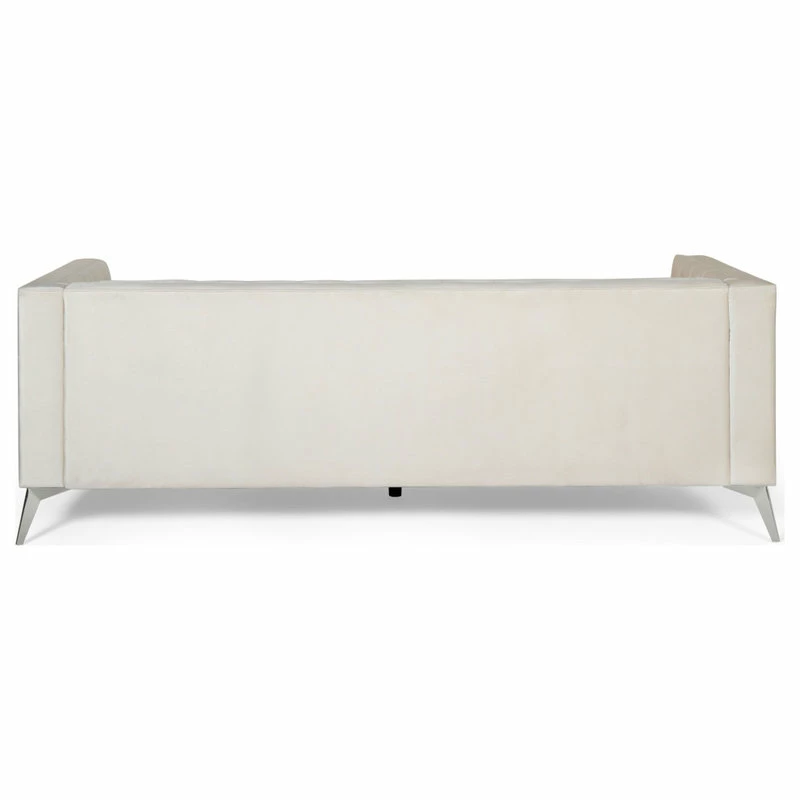 GDFStudio Roxanne Tufted Velvet 3 Seat Sofa, Beige/Silver 10 GDFStudio Roxanne Tufted Velvet 3 Seat Sofa, Beige/Silver - Image 8