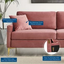 Modway Juliana Contemporary Performance Velvet Sofa With Metal Leg In Dusty Rose -GDF sofa Shop 1761c24300392ed6 4841 w800 h800 b0 p0
