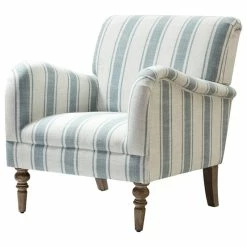 Karat Home Stripe Armchair With Solid Wood Legs, Blue