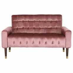 GDFStudio Aubrie Tufted Velvet Loveseat With Gold Tipped Tapered Legs, Blush, Gold Finish