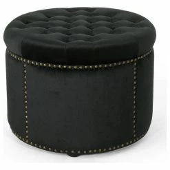 GDFStudio GDF Studio Carlos Glam Velvet Tufted Ottoman, Black/Black