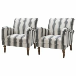 Karat Home Stripe Armchair Set Of 2, Black