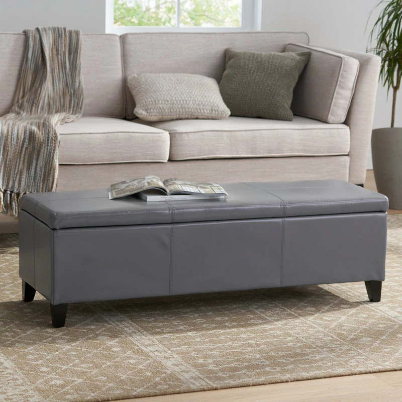 GDFStudio GDF Studio Skyler Beige Fabric Storage Ottoman Bench, Gray 4 GDFStudio GDF Studio Skyler Beige Fabric Storage Ottoman Bench, Gray - Image 2