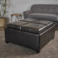GDFStudio GDF Studio Harley Leather 4-Tray Top Storage Ottoman, Espresso -GDF sofa Shop 1981c41a01c427f9 7410 w800 h800 b0 p0