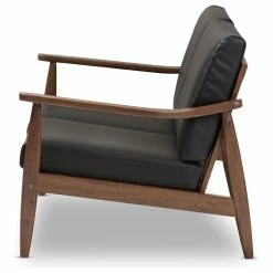 Baxton Studio Venza Mid-Century Modern Walnut Wood Black Faux Leather 2-Seater Loveseat -GDF sofa Shop 1991616209cbe168 0313 w800 h800 b1 p0