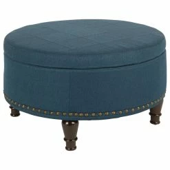 GDF sofa Shop 9 Office Star Products Augusta Round Storage Ottoman, Azure