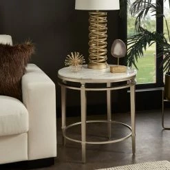 Inspire Q Milroy Champagne Silver Finish Round Marble Top End Table -GDF sofa Shop 1a31cef700b16d41 7359 w800 h800 b0 p0