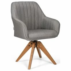 Costway Swivel Accent Chair Fabric Vanity Study Armchair W/Beech Wood Legs Gray