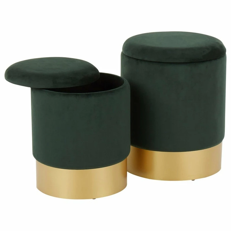 Lumisource Marla Nesting Ottoman Set, Gold Metal, Green Velvet 4 Lumisource Marla Nesting Ottoman Set, Gold Metal, Green Velvet - Image 2