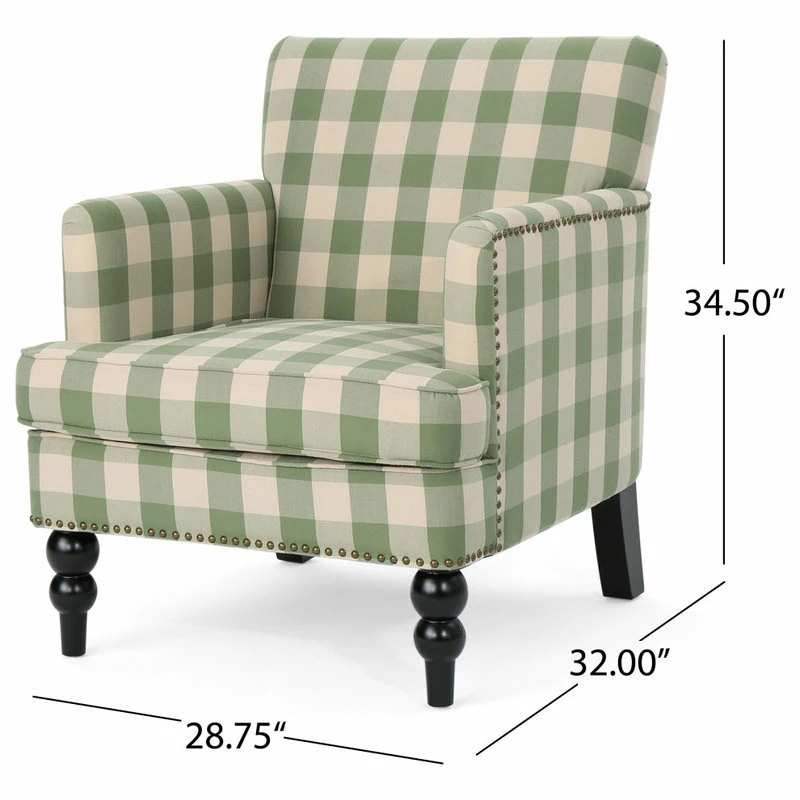 GDFStudio GDF Studio Eve Tufted Fabric Club Chair, Green Checkerboard/Dark Brown 5 GDFStudio GDF Studio Eve Tufted Fabric Club Chair, Green Checkerboard/Dark Brown - Image 3