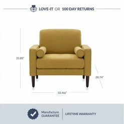 Belleze Erik Accent Chair Tufted Linen With Bolster Pillows, Yellow -GDF sofa Shop 1bc17675025e701f 2771 w800 h800 b0 p0