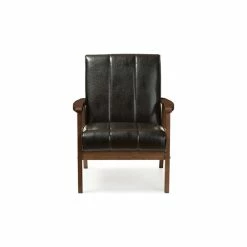 Baxton Studio Nikko Faux Leather Wooden Lounge Chair, Black