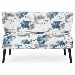 GDFStudio GDF Studio Dumont Modern Farmhouse Fabric Settee, Print/Matte Black