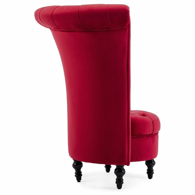 Belleze Royal High Back Velvet Tufted Ottoman Chair, Red 6 Belleze Royal High Back Velvet Tufted Ottoman Chair, Red - Image 4