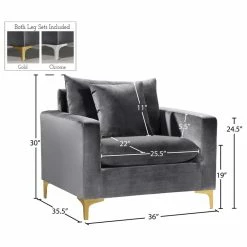 Meridian Furniture Naomi Velvet Chair, Gold And Chrome Leg Set, Gray -GDF sofa Shop 1e11da0d027411bc 6432 w800 h800 b1 p0