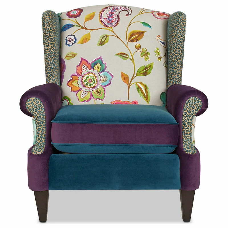 Jennifer Taylor Home Anya Boho Chic Wingback Accent Arm Chair, Floral & Leopard, Purple Blue Teal 3 Jennifer Taylor Home Anya Boho Chic Wingback Accent Arm Chair, Floral & Leopard, Purple Blue Teal