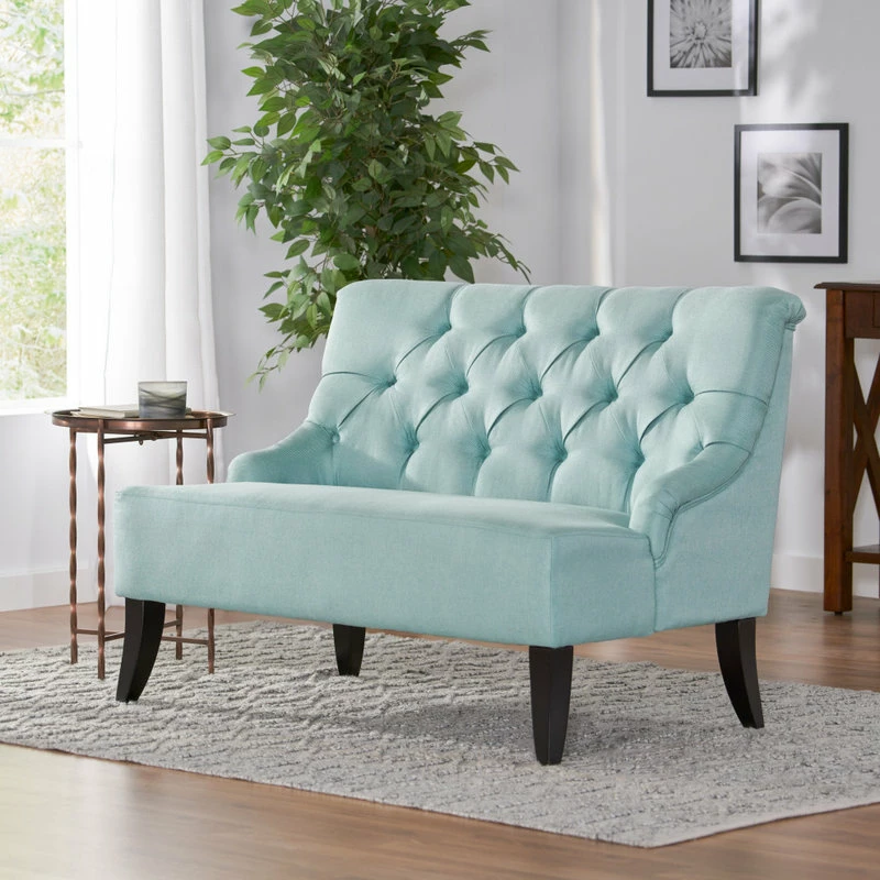 GDFStudio GDF Studio Nicoletta Tufted Fabric Settee Loveseat, Light Mint Blue 4 GDFStudio GDF Studio Nicoletta Tufted Fabric Settee Loveseat, Light Mint Blue - Image 2