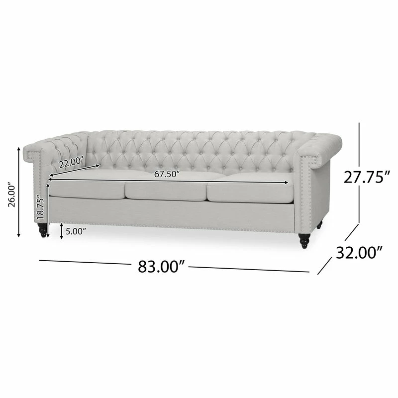 GDFStudio Spencer Tufted Chesterfield Fabric 3 Seater Sofa 5 GDFStudio Spencer Tufted Chesterfield Fabric 3 Seater Sofa - Image 3
