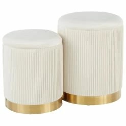 Lumisource Marla Gold And Cream Nesting Pleated Ottoman Set OT-MARLA PLT VCR