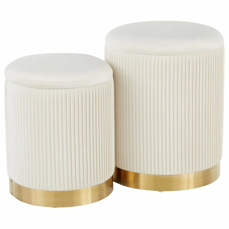 Lumisource Marla Gold And Cream Nesting Pleated Ottoman Set OT-MARLA PLT VCR 3 Lumisource Marla Gold And Cream Nesting Pleated Ottoman Set OT-MARLA PLT VCR