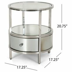 GDFStudio Cytheria Round End Table With Tempered Glass Drawers And Stainless Steel Frame -GDF sofa Shop 20c149a10f931d76 4223 w800 h800 b1 p0