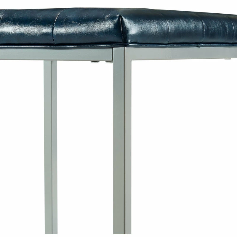 Inspired Home Teresa PU Leather Button Tufted Metal Frame Cube Ottoman, Blue 7 Inspired Home Teresa PU Leather Button Tufted Metal Frame Cube Ottoman, Blue - Image 5