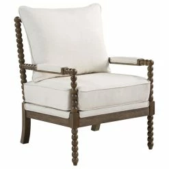 Office Star Products Fletcher Spindle Chair In Linen Beige Fabric With Brush Charcoal Finish