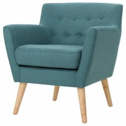 GDFStudio GDF Studio Madeira Buttoned Mid Century Modern Dark Teal Fabric Club Chair, Dark