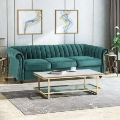 GDFStudio Olga Modern Glam Velvet 3 Seater Sofa, Teal, Dark Brown -GDF sofa Shop 2231cf740f9063a0 3711 w800 h800 b0 p0