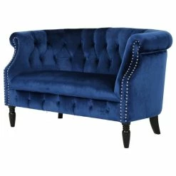 GDFStudio GDF Studio Melaina Tufted Scroll Arm New Velvet Loveseat, Navy Blue