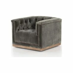 Zin Home Maxx Birch Brown Tufted Modern Swivel Club Chair