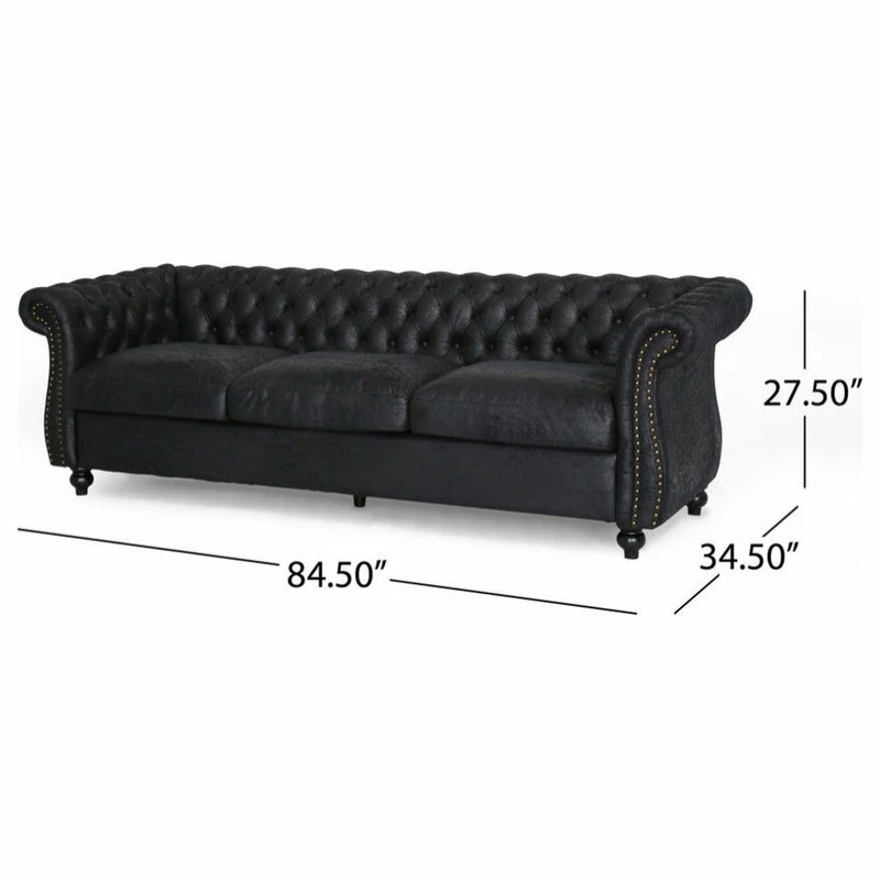 GDFStudio Vita Chesterfield Tufted Faux Leather Sofa, Black 5 GDFStudio Vita Chesterfield Tufted Faux Leather Sofa, Black - Image 3