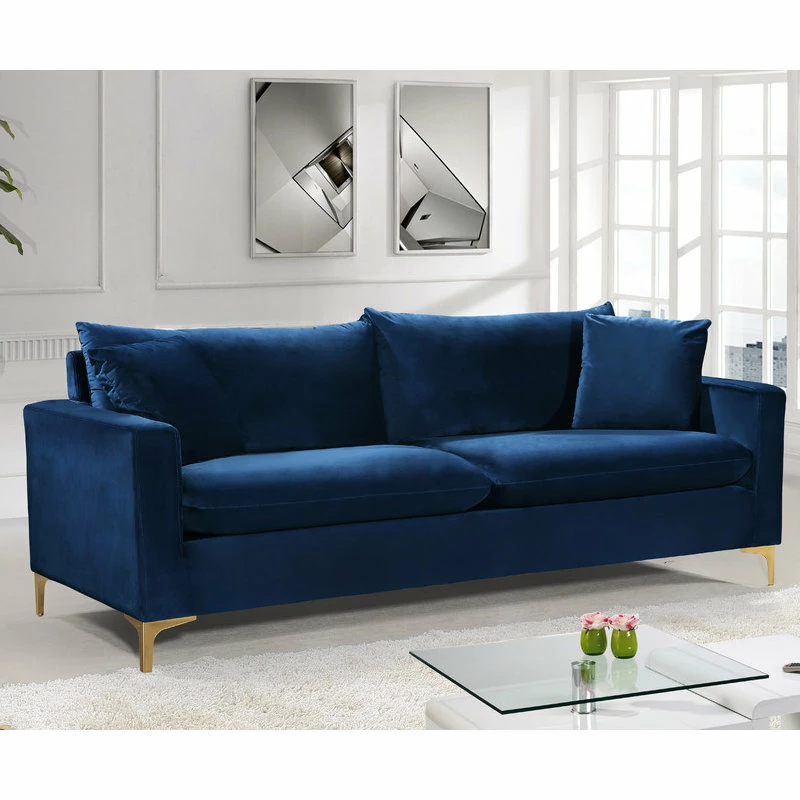 Meridian Furniture Naomi Velvet Sofa, Gold And Chrome Leg Set, Navy 5 Meridian Furniture Naomi Velvet Sofa, Gold And Chrome Leg Set, Navy - Image 3