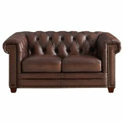 Hydeline USA Hydeline Stanwood 100% Leather Sofa Set, Dark Brown, Loveseat