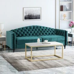 GDFStudio Bonnie Traditional Button Tufted Velvet 3 Seater Sofa, Teal/Dark Brown 12 GDFStudio Bonnie Traditional Button Tufted Velvet 3 Seater Sofa, Teal/Dark Brown -GDF sofa Shop 26011807036c9209 9928 w800 h800 b0 p0
