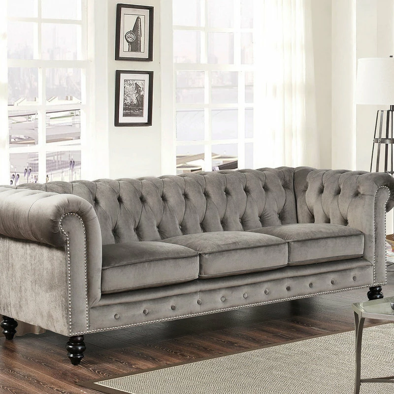 Abbyson Living Grand Chesterfield Sofa, Gray 4 Abbyson Living Grand Chesterfield Sofa, Gray - Image 2