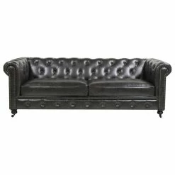 Jennifer Taylor Home Winston 91" Tufted Chesterfield Sofa, Vintage Black Brown Faux Leather