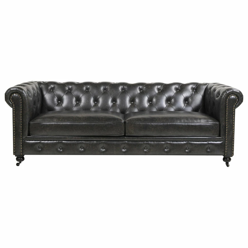 Jennifer Taylor Home Winston 91" Tufted Chesterfield Sofa, Vintage Black Brown Faux Leather 3 Jennifer Taylor Home Winston 91" Tufted Chesterfield Sofa, Vintage Black Brown Faux Leather