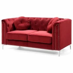 Glory Furniture Pompano Velvet Loveseat In Burgundy