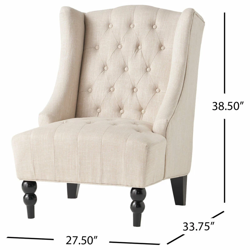 GDFStudio GDF Studio Clarice Tall Wingback Tufted Fabric Accent Chair, Light Beige 5 GDFStudio GDF Studio Clarice Tall Wingback Tufted Fabric Accent Chair, Light Beige - Image 3