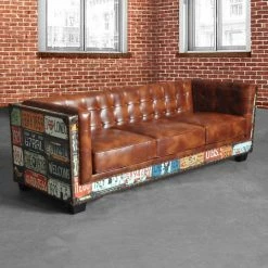 HOMARY Vintage Industrial Loft 3-Seater Sofa, Tufted Brown Faux Leather Upholstered -GDF sofa Shop 2671ad3600ec1464 1138 w800 h800 b0 p0