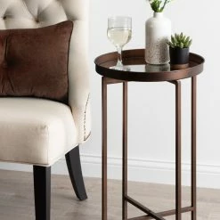 Uniek Celia Round Metal Foldable Tray Accent Table, Bronze 14x14x25.75 -GDF sofa Shop 2761cd760fb68634 5045 w800 h800 b0 p0