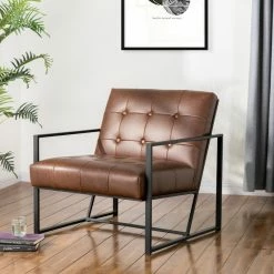 Glitzhome 29.25"H PU Leather Tufted Accent Chair, Brown -GDF sofa Shop 279172b900a6323c 2508 w800 h800 b0 p0