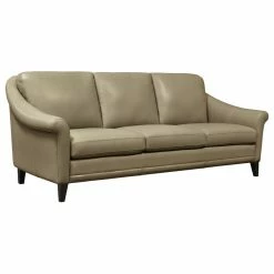 Hello Sofa Home Sienna Genuine Leather Midcentury Modern Sofa, Beige
