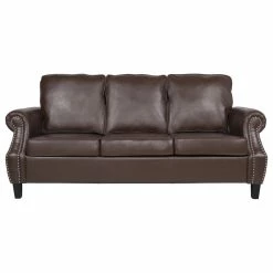 GDFStudio Burkehaven Contemporary Faux Leather 3 Seater Sofa, Nailhead Trim, Dark Brown