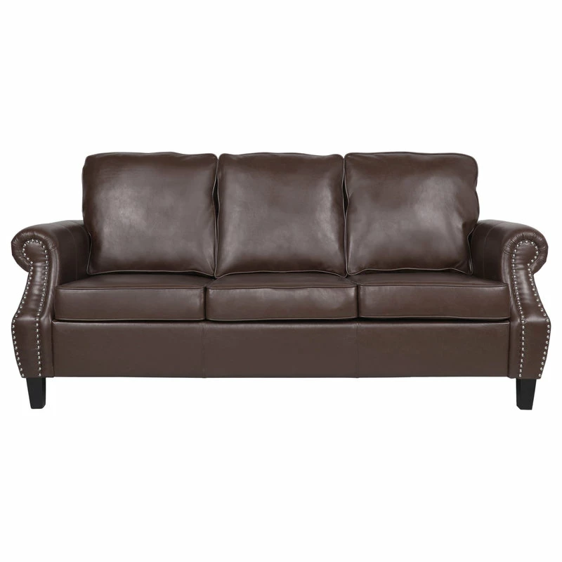 GDFStudio Burkehaven Contemporary Faux Leather 3 Seater Sofa, Nailhead Trim, Dark Brown 3 GDFStudio Burkehaven Contemporary Faux Leather 3 Seater Sofa, Nailhead Trim, Dark Brown