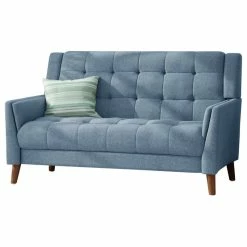 GDFStudio GDF Studio Evelyn Mid Century Modern Fabric Loveseat, Blue/Walnut