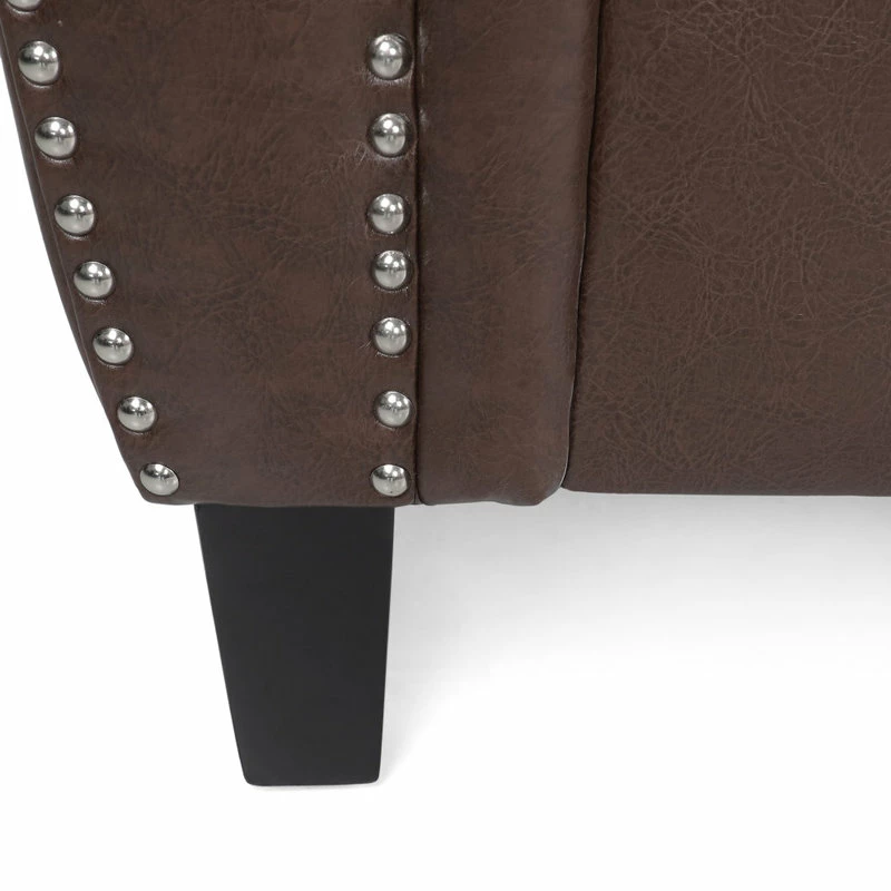 GDFStudio Burkehaven Contemporary Faux Leather 3 Seater Sofa, Nailhead Trim, Dark Brown 8 GDFStudio Burkehaven Contemporary Faux Leather 3 Seater Sofa, Nailhead Trim, Dark Brown - Image 6