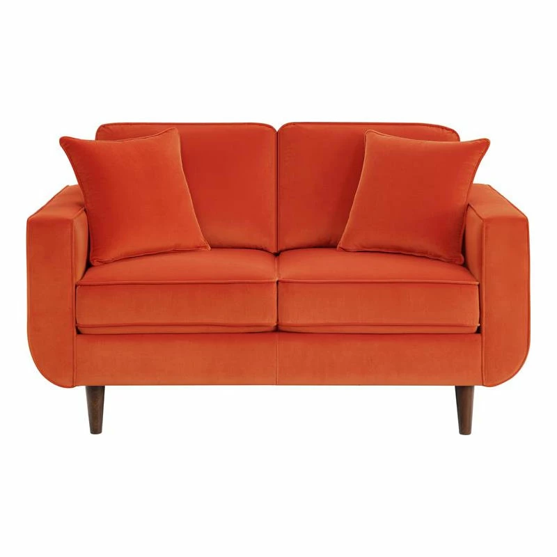 Domain Industries Inc. Lexicon Rand 59" Modern Velvet Loveseat With 2 Pillows In Orange 5 Domain Industries Inc. Lexicon Rand 59" Modern Velvet Loveseat With 2 Pillows In Orange - Image 3